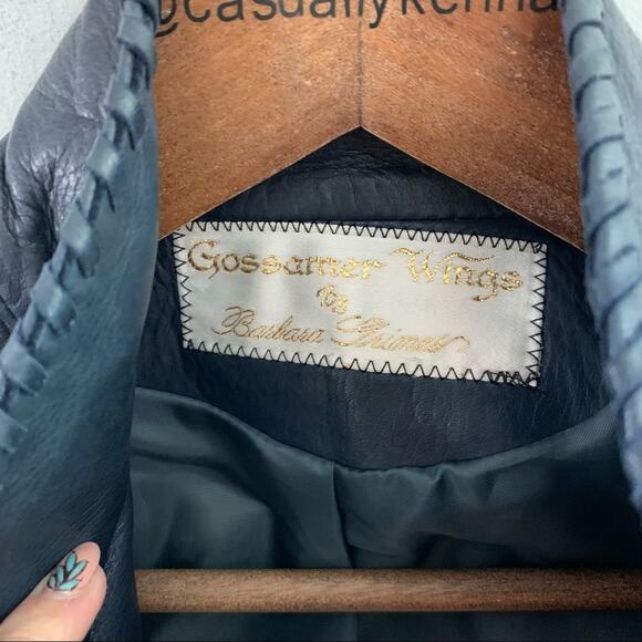 Gossamer Wings Navy Blue Vintage Leather Jacket Tank 2 Set Beaded Navajo Fringe - Picture 10 of 15